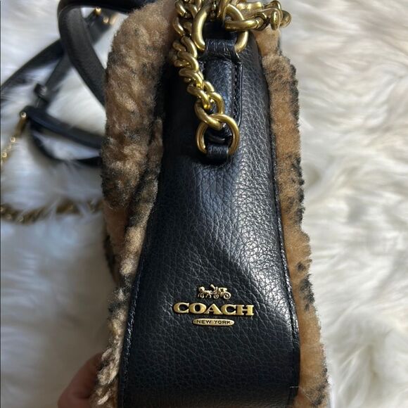 Coach Jennifer Lopez Marlie Top Handle Satchel Monogram Shearling Crossbody Bag - Picture 9 of 16